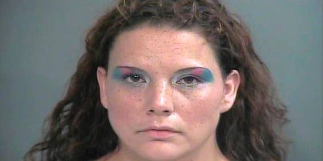 This Wednesday, Sept. 1, 2014 police booking photo provided by Washington County Sheriff's Office shows shoplifting suspect Brandy Allen in Fayetteville, Ark. Fayetteville police said they arrested the woman after she allegedly stole $144 worth of eye shadow from an Ulta Beauty store. (AP Photo/Washington County Sheriff)