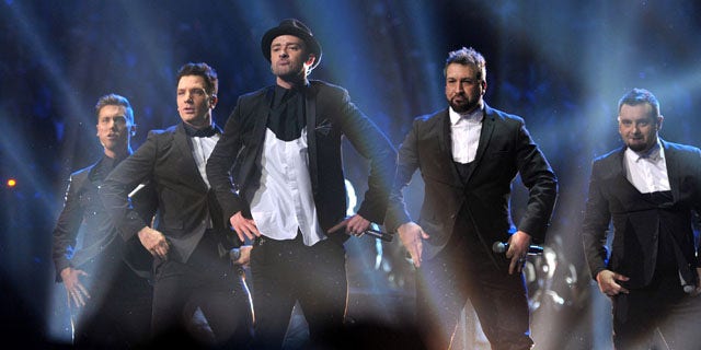 Sunday, August 25, 2013: This image released by MTV shows, from left, Lance Bass, JC Chasez, Justin Timberlake, Joey Fatone and Chris Kirkpatrick, of 'N Sync, at the MTV Video Music Awards at Barclays Center.