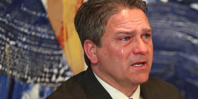 April 15, 2014: Todd Hoffner tears up as he talks about getting back to coaching football at Minnesota State, Mankato after being fired more than a year ago.