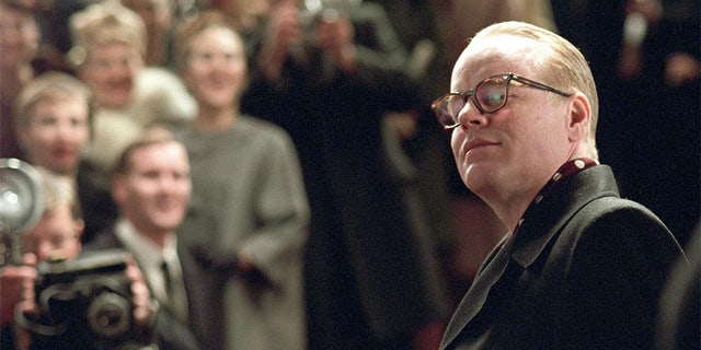 Philip Seymour Hoffman as Truman Capote in scene from movie "Capote."