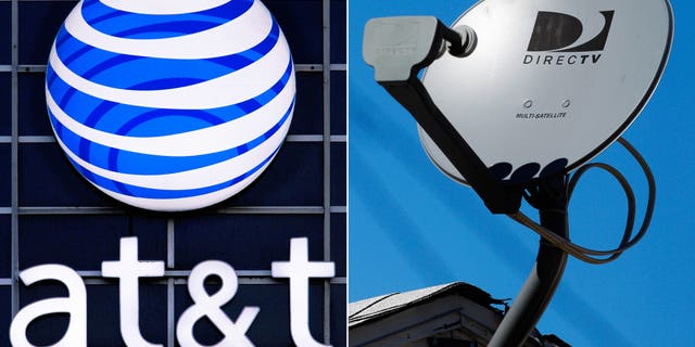 This combo made from file photos shows the AT&T logo on the side of a corporate office in Springfield, Ill., left, and a DirecTV satellite dish atop a home in Los Angeles. Priming itself for the age of Internet-delivered video, AT&T Inc. on Sunday, May 18, 2014 said it would buy DirecTV for $48.5 billion in cash and stock, or $95 per share. (AP Photo)