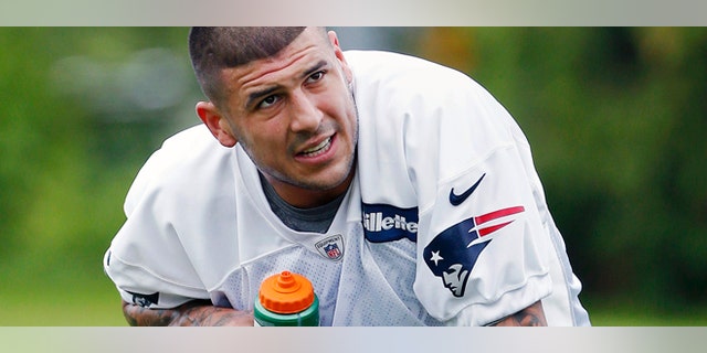 New England Patriots' Aaron Hernandez in a May 29, 2013 file photo.