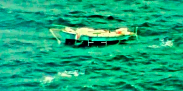 This photo provided by Indian Navy shows the yacht Thuriya of Indian Abhilash Tomy in the Indian Ocean Monday, Sept. 24, 2018.
