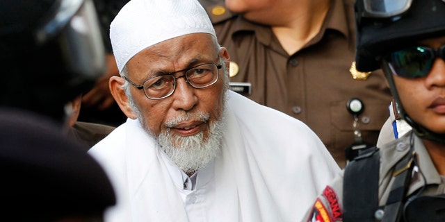 March 14, 2011: Radical Indonesian Muslim cleric Abu Bakar Bashir arrives at south Jakarta's court compound.