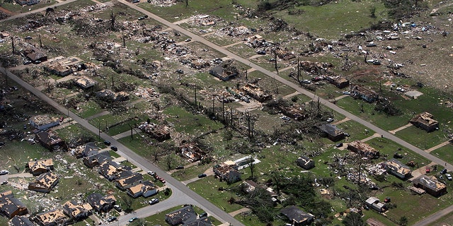 April 28: This aerial photo shows the devastation of homes in Cottondale, Ala. sustained heavy damage.