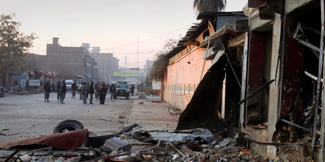 Jan. 10, 2012: Debris are seen at the scene of explosions in Jalalabad, Nangarhar province east of Kabul, Afghanistan.