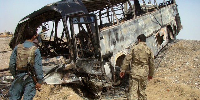 April 26: A bus near Helmand, Afghanistan, was attacked by Taliban insurgents, killing scores of people on the bus in a fiery crash.