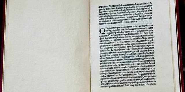 A 1493 copy of Christopher Columbus original letter is seen in Rome.