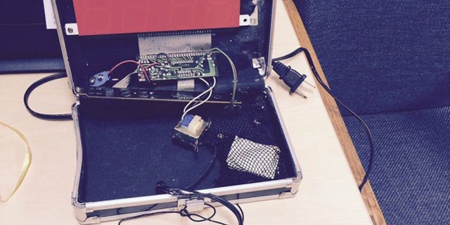 A homemade clock made by Ahmed Mohamed, 14, is seen in an undated picture released by the Irving Texas Police Department Sept. 16, 2015.