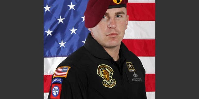 This undated photo provided by the U.S. Army shows Sgt. 1st Class Corey Hood. A parachutist the Army Golden Knights, Hood died Sunday after suffering severe injuries from an accident during a stunt on Saturday at the Chicago Air & Water Show, the Cook County medical examiner's office said. (U.S Army via AP)