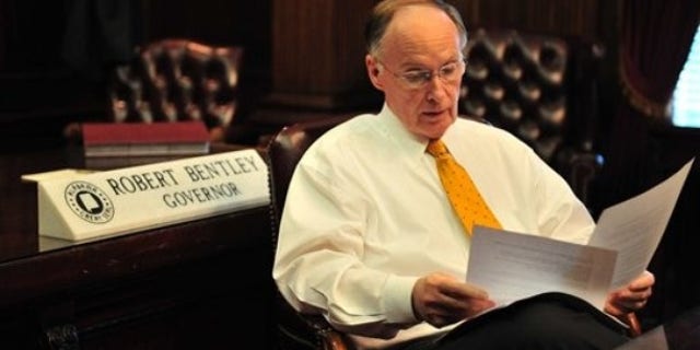 Alabama Gov. Robert Bentley looks over his State of the State speech, Monday, Feb 28, 2011. in Montgomery, Ala. at his office in the historic Alabama State Capitol. (AP)