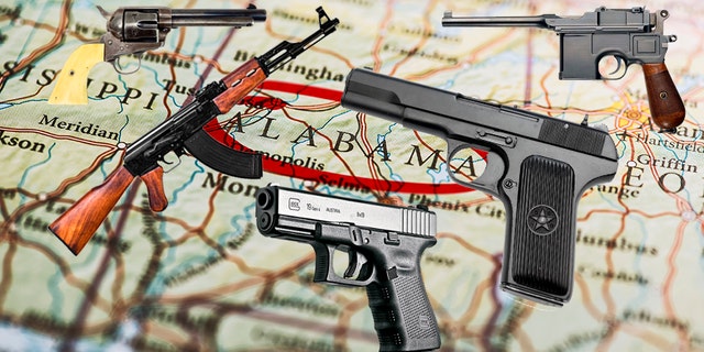 Alabama circled with red marker on map. Close up shot.