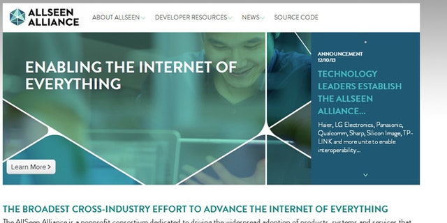 A screenshot of the website for the AllSeen Alliance, a new initiative to make connected, "smart home" appliances smarter.