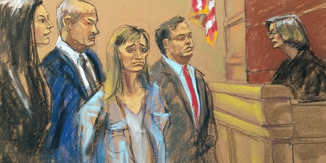 From left to right: Ausa Moira Penza, McGovern, Allison Mack and Sean Buckley in a federal court in Brooklyn, NY, on Friday, April 20, 2018.