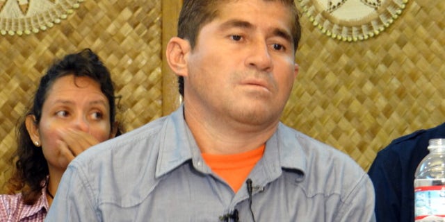 Jose Salvador Alvarenga of El Salvador attends a press conference in Majuro on February 6, 2014.