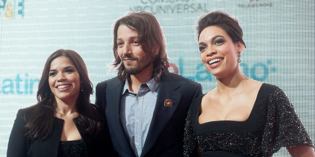 WASHINGTON, DC - MARCH 18: America Ferrera, Diego Luna and Rosario Dawson attend the "Cesar Chavez" premiere at The Newseum on March 18, 2014 in Washington, DC. (Photo by Kris Connor/Getty Images)