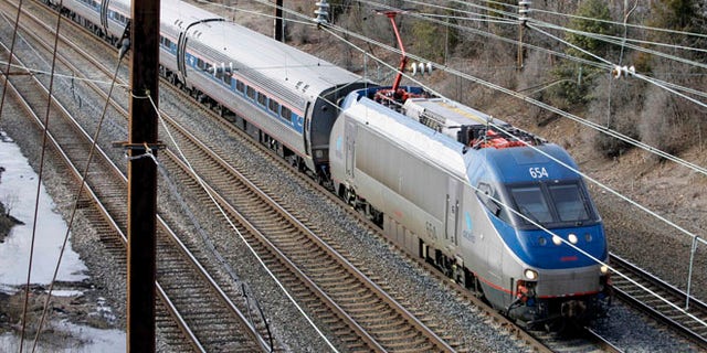 In this Jan. 5, 2010, file photo, a northbound Amtrak Acela passes through Middle River, Md.
