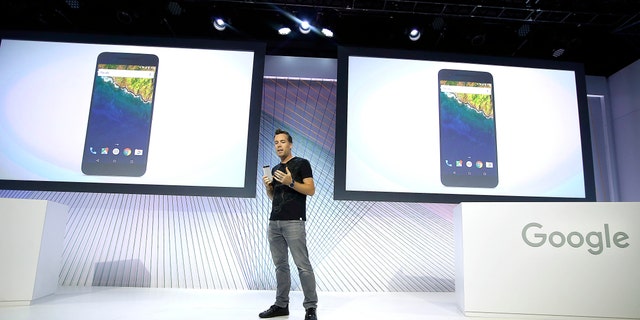 Dave Burke, vice president of engineering at Google, speaks about the new Google Nexus 6P during an event on Tuesday, Sept. 29, 2015, in San Francisco. Google is countering the release of Apples latest iPhones with two devices running on 'Marshmallow', a new version of Android software designed to steer and document even more of its users lives.
