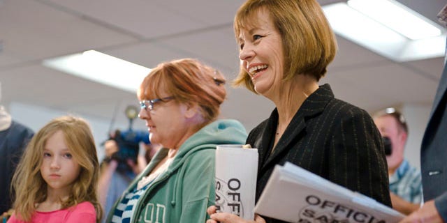 Nevada Republican Senate candidate Sharron Angle gets in line to cast her vote in Reno, Nev.