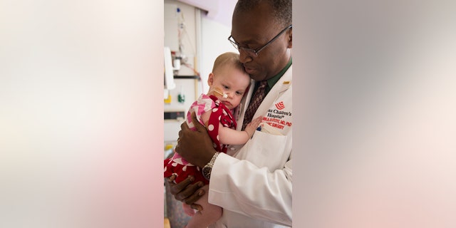 Dr. Oluyinka Olutoye, pediatric surgeon and co-director of Texas Children’s Fetal Center, says goodbye to Anna Richards.