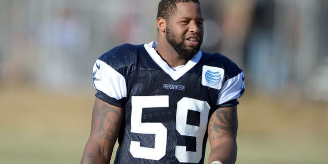 Jul 31, 2014; Oxnard, CA, USA; Dallas Cowboys linebacker Anthony Hitchens (59) at training camp at the River Ridge Fields. Mandatory Credit: Kirby Lee-USA TODAY Sports