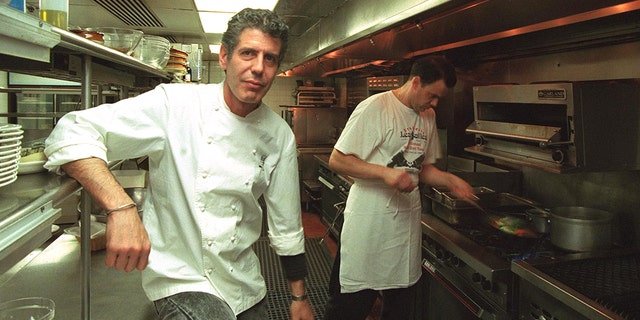 Anthony Bourdain in the kitchen at the Les Halles restaurant in Washington, DC, Tuesday, June 13, 2000.