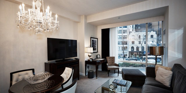 The hotel room before its makeover.