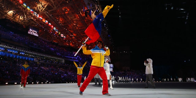 Venezuelan skier Antonio Pardo during the Opening Ceremony of the Sochi 2014 Winter Olympics.