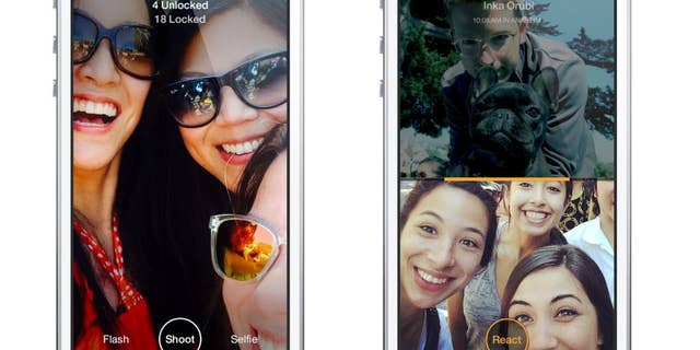 This combo made from images provided by Facebook shows the company's Slingshot app.