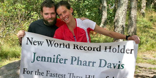 July 31: Jennifer Pharr Davis poses with her husband Brew, on Springer Mountain, Ga.