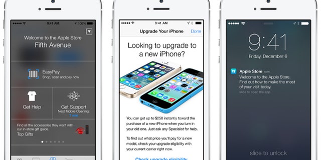 Dec. 6, 2013: iPhone screens show Apple's iBeacon, which precisely locates a phone. Apple will begin using the software to send shoppers inside its U.S. stores messages about products, events and other information based where they are in the store.