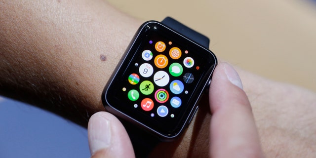 The new Apple Watch is shown during a new product release on Sept. 9, 2014.