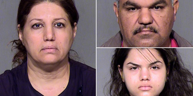 Yusra Farhan, left, is charged with beating her daughter. Mohammed Altameemi, top right, and Tabarak Altameemi also are charged with assault.