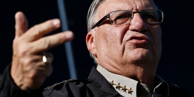 FILE - In this Jan. 9, 2013 file photo, Maricopa County Sheriff Joe Arpaio speaks with the media in Phoenix. Arpaio begins a four-day hearing Tuesday, April 21, that could bring him fines, damage his credibility and make him politically vulnerable for his acknowledged violations of a judge's orders in a racial profiling case. (AP Photo/Ross D. Franklin,File)