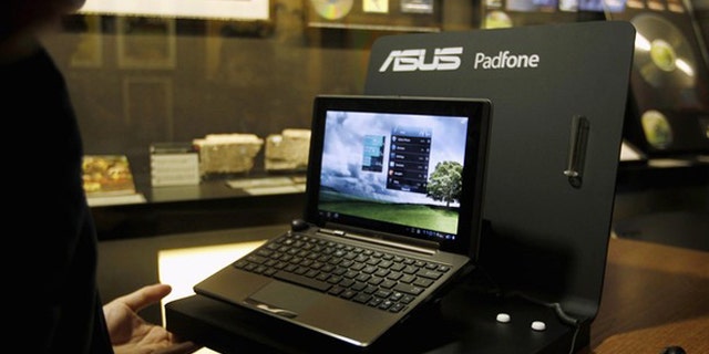 Feb. 27, 2012: Asus' new Padfone is seen on display after a news conference during the Mobile World Congress in Barcelona. The GSMA Mobile World Congress, representing the interests of the worldwide mobile communications industry, will take place from February 27 to March 1 in Barcelona.