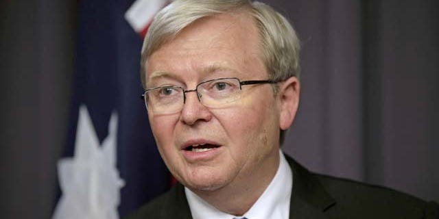 In this file photo, Kevin Rudd speaks to the media following a leadership ballot for the Labour Party at parliament in Canberra, Australia. (AP Photo)