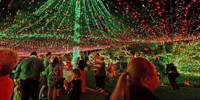 Nov. 24, 2013.: People look at The Richards home illuminated with miniature lights in Canberra.