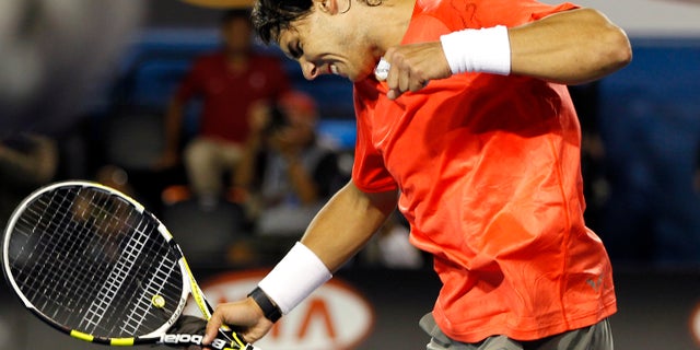 Jan. 24: Rafael Nadal of Spain celebrates after beating Marin Cilic of Croatia during their fourth round match at the Australian Open tennis championships in Melbourne, Australia.