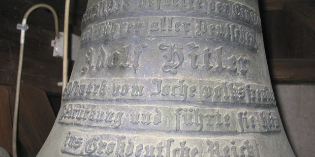 This Oct. 21, 2004 photo shows a bell with Adolf Hitler's name on it in the castle of Wolfpassing, Austria. (AP Photo)