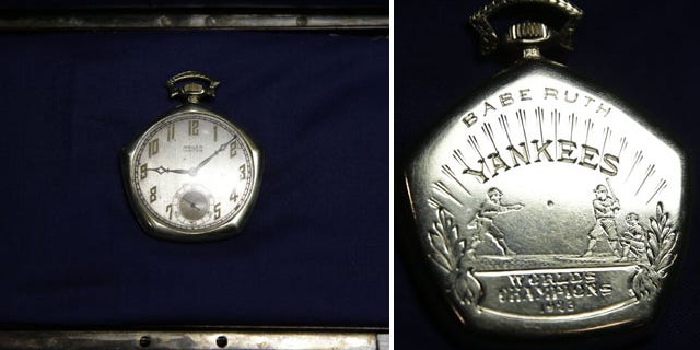 FILE - A pocket watch that was given to Babe Ruth in 1923 is displayed at Heritage Auctions office in Dallas, in this Jan. 22, 2014 file photo. (AP)