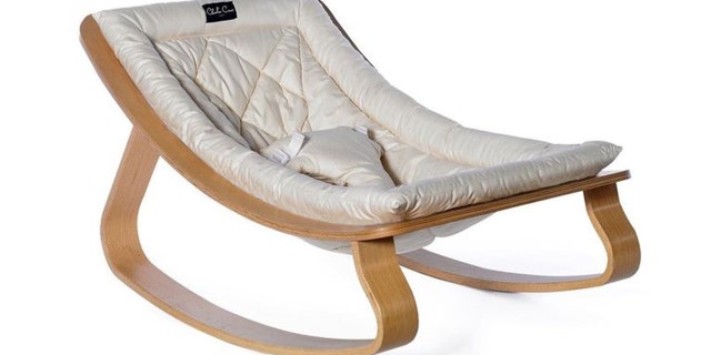 The baby bouncer Gaines chose has a comfy, minimalist look.