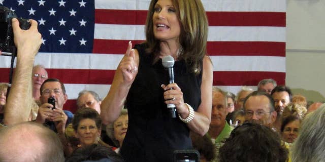 Republican presidential candidate Rep. Michele Bachmann, R-Minn., speaks during a Sunday, Aug. 28, 2011, rally in Sarasota, Fla. (AP Photo/Brendan Farrington)