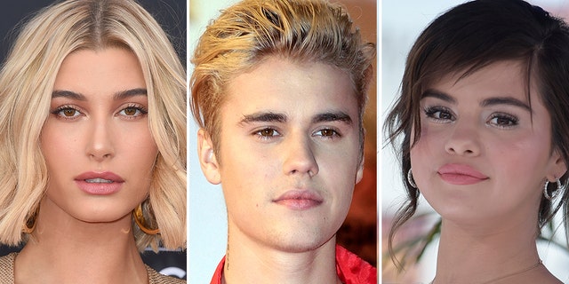 Hailey Baldwin, left, and Justin Bieber, center, are engaged. Selena Gomez, right, dated Bieber on-and-off for years.