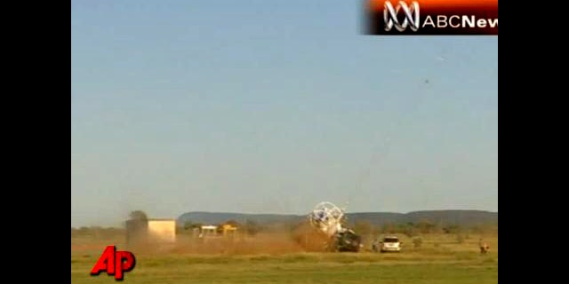 April 29: The launch of a giant space balloon went badly wrong on Thursday in the Australian Outback when a heavy payload of scientific equipment broke from its mooring slamming into a vehicle and narrowly missing bystanders.
