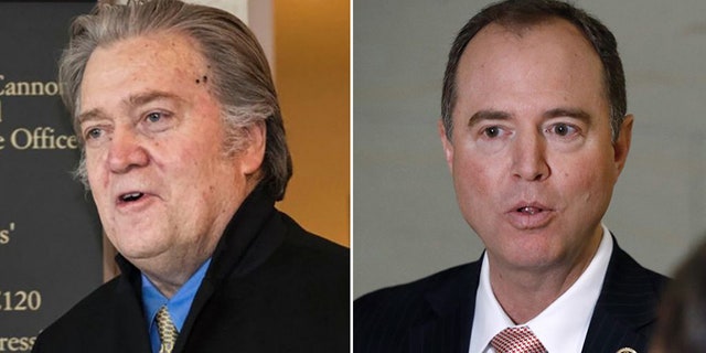 Rep. Adam Schiff, right, told reporters that Steve Bannon stonewalled “almost all of the questions” from the House Intelligence Committee.