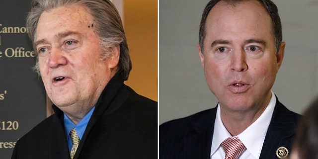 Rep. Adam Schiff, right, told reporters that Steve Bannon stonewalled “almost all of the questions” from the House Intelligence Committee.