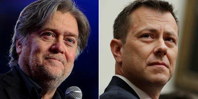 Democrats unsuccessfully tried to change the subject to a discussion about holding ex-White House aide Steve Bannon (left) in contempt, during a hearing Thursday with FBI agent Peter Strzok.