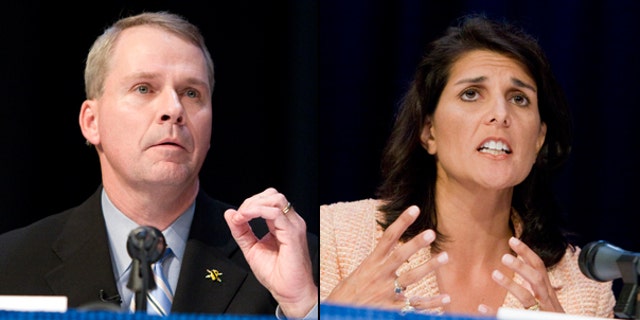 U.S. Rep. Gresham Barrett, (l) and South Carolina Rep. Nikki Haley will meet in a runoff election June 22 to suceed South Carolina Gov. Mark Sanford. (AP)(