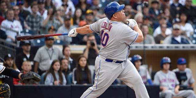 SAN DIEGO, CALIFORNIA - MAY 7:  Bartolo Colon #40 of the New York Mets hits a two-home run during the second inning of a baseball game against the San Diego Padres at PETCO Park on May 7, 2016 in San Diego, California.  (Photo by Denis Poroy/Getty Images)