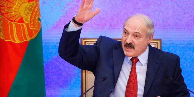 FILE - In this Thursday, Jan. 29, 2015 file photo, Belarusian President Alexander Lukashenko speaks during a news conference in Minsk, Belarus. The parliament of Belarus decided Tuesday, June 30, 2015, to set the next presidential election for Oct. 11, about a month earlier than originally planned. The decision intensified a debate among opposition parties on whether to put forward candidates for an election all but certain to be won by Alexander Lukashenko, who has ruled the former Soviet republic with an iron grip since 1994. (AP Photo/Sergei Grits, file)
